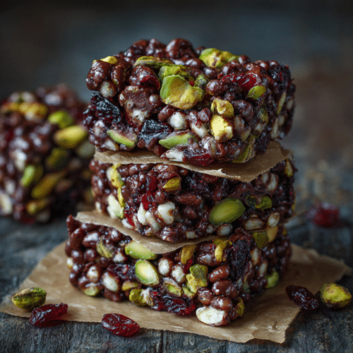 Chocolate Pistachio Puffed Rice Bars