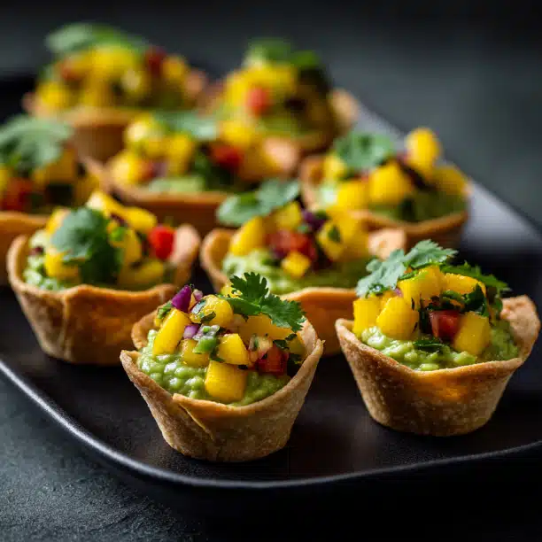 Mini Guacamole Cups with Mango Salsa