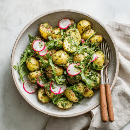 Roasted Potato Salad with Radish & Herb Pesto