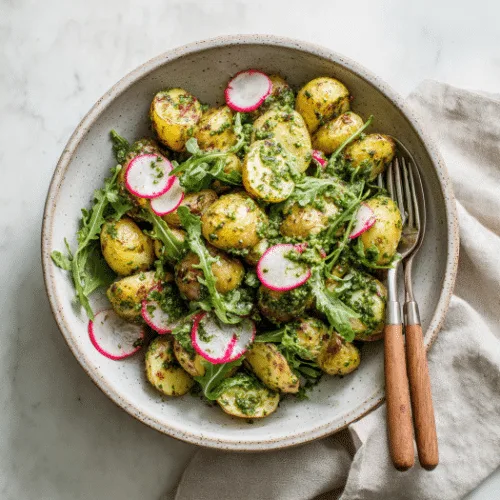 Roasted Potato Salad with Radish & Herb Pesto