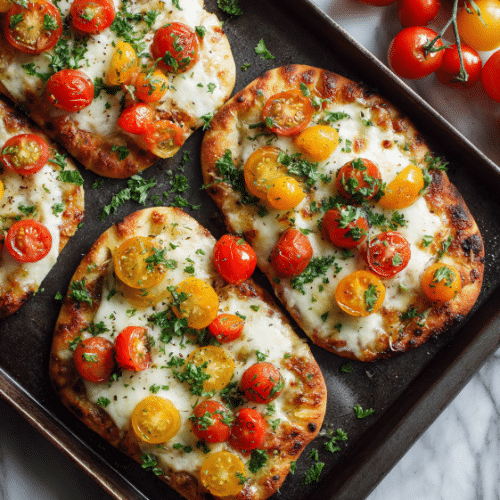 Garlic Herb Flatbread Pizza with Cherry Tomatoes