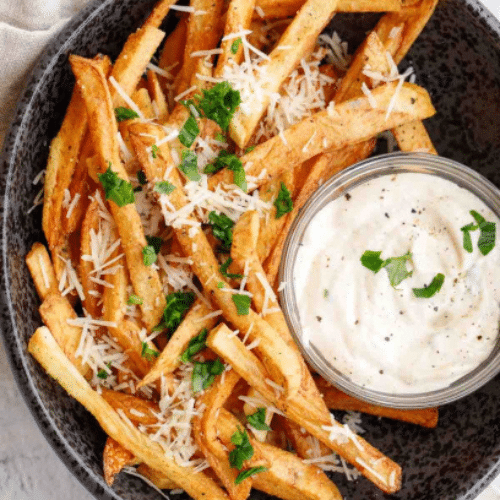 Garlic Parmesan Fries with Creamy Aioli