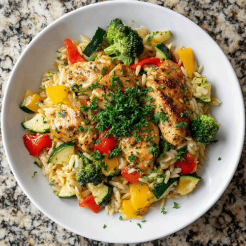 Garlic Butter Chicken and Veggie Orzo