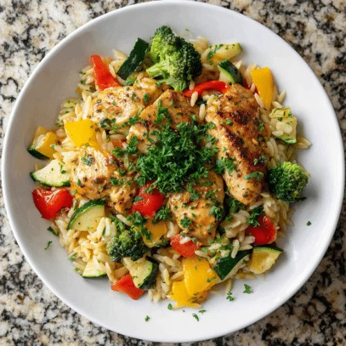 Garlic Butter Chicken and Veggie Orzo