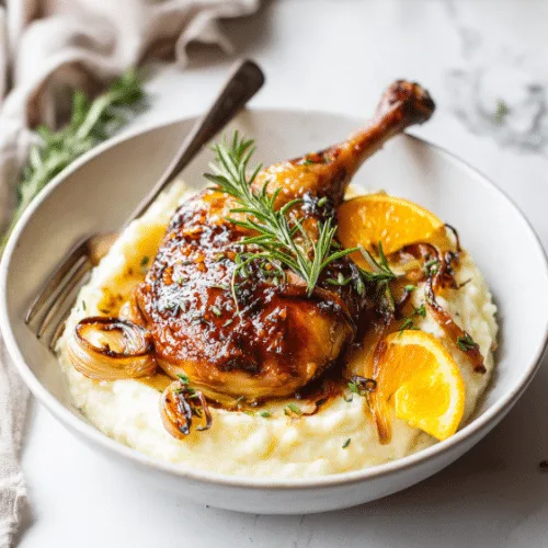 Orange Glazed Roast Chicken with Garlic Mash