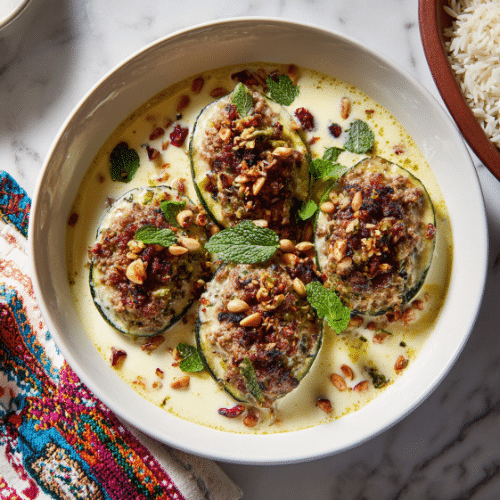 Stuffed Kousa with Yogurt Sauce (Kousa Mahshi bil Laban)