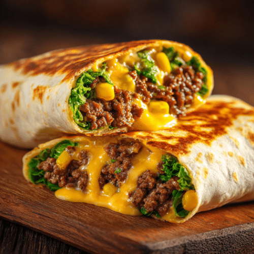 Cheesy Beef and Corn Burritos