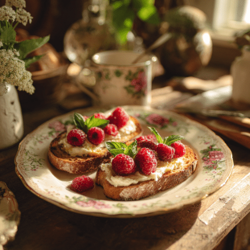 Raspberry Ricotta Toast with Mint