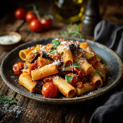 Rigatoni alla Norma (Pasta with Eggplant and Tomato Sauce)