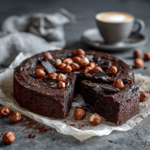Flourless Chocolate Hazelnut Fudge Cake