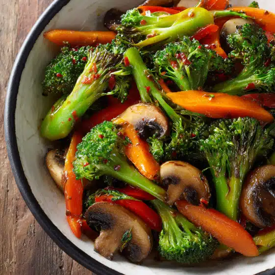 Stir-Fried Broccoli, Carrots & Mushrooms