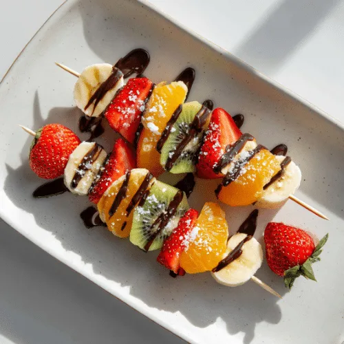 Chocolate Drizzled Fruit Skewers