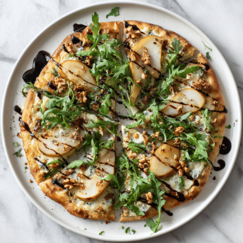 Pear, Gorgonzola, and Arugula Flatbread