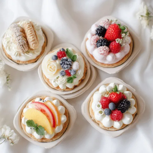 Mini Cream Tart Cakes with Fruit & Cookie Toppings
