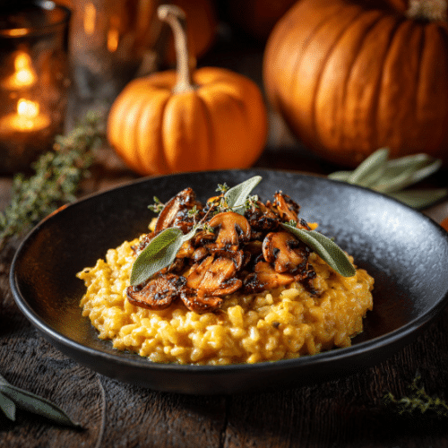 Creamy Pumpkin Risotto with Sautéed Mushrooms