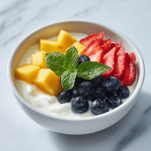 Tropical Greek Yogurt Bowl with Mango, Berries & Mint