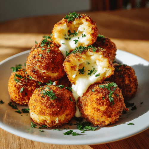 Crispy Fried Cheese Balls with Mozzarella Center