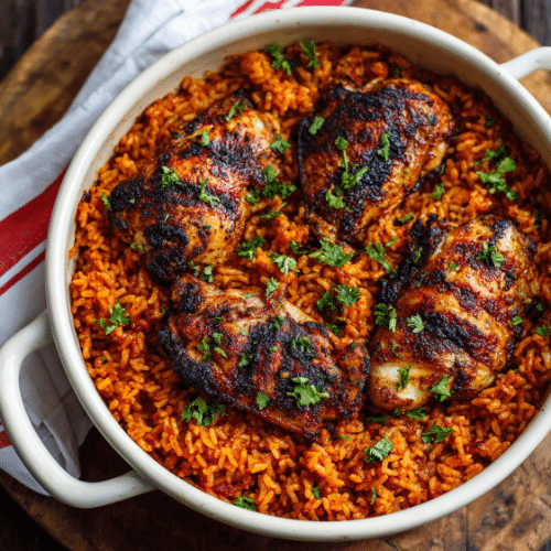 Spicy Jollof Rice with Grilled Chicken
