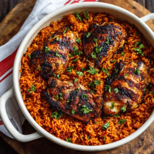 Spicy Jollof Rice with Grilled Chicken