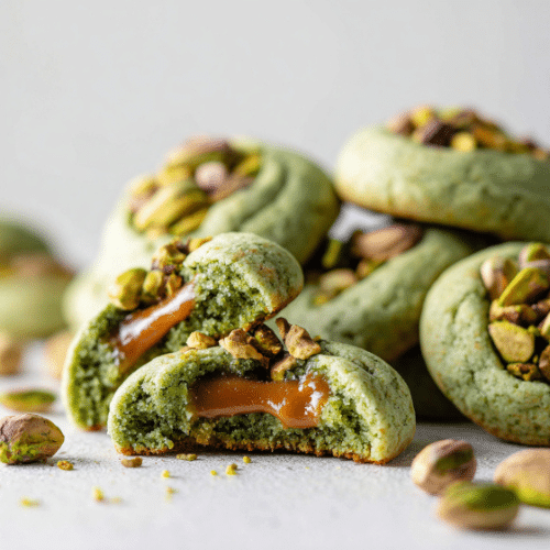 Matcha Pistachio Caramel Cookies