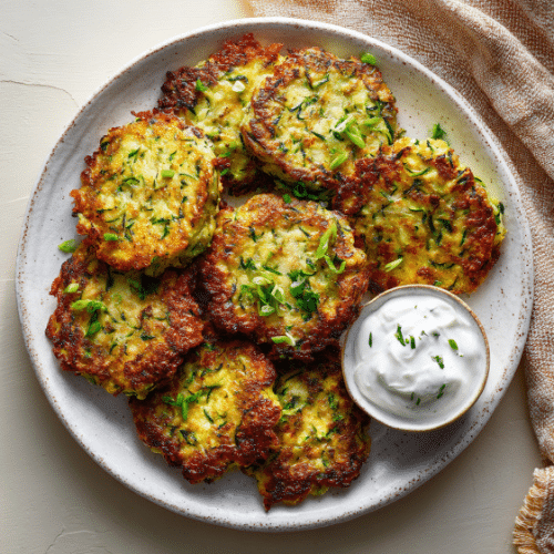 Zucchini and Scallion Fritters with Greek Yogurt Dip