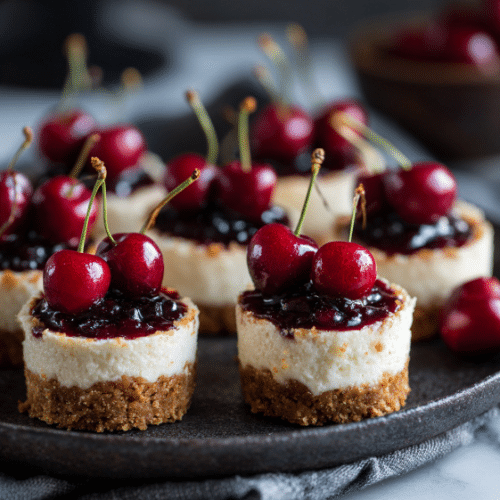 Mini Cherry Cheesecakes with Graham Cracker Crust