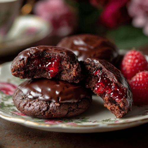 Fudgy Chocolate Cookies with Raspberry Filling