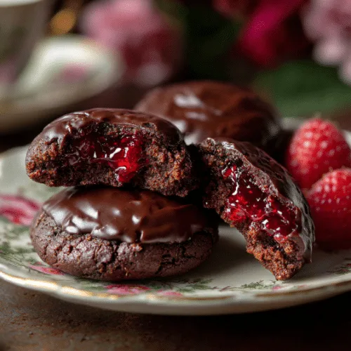 Fudgy Chocolate Cookies with Raspberry Filling