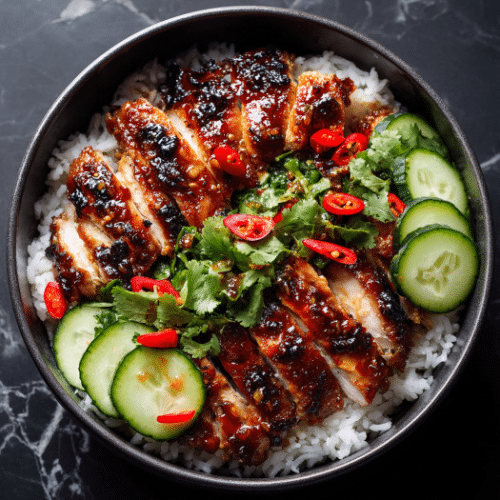 Sticky Chili Garlic Chicken Rice Bowl