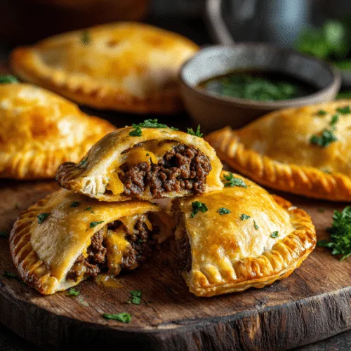 Cheesy Beef Empanadas with Chimichurri Sauce