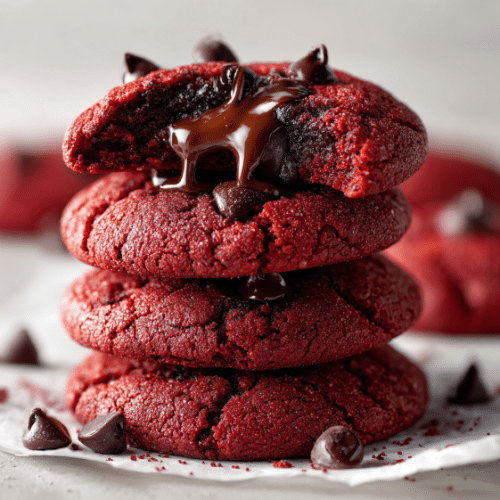 Molten Red Velvet Chocolate Chip Cookies