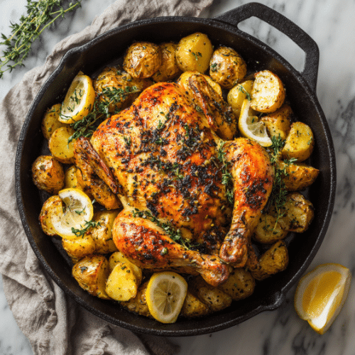 Lemon Herb Roasted Chicken with Crispy Potatoes