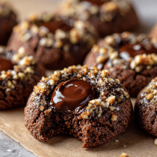 Chocolate Thumbprint Cookies with Hazelnuts