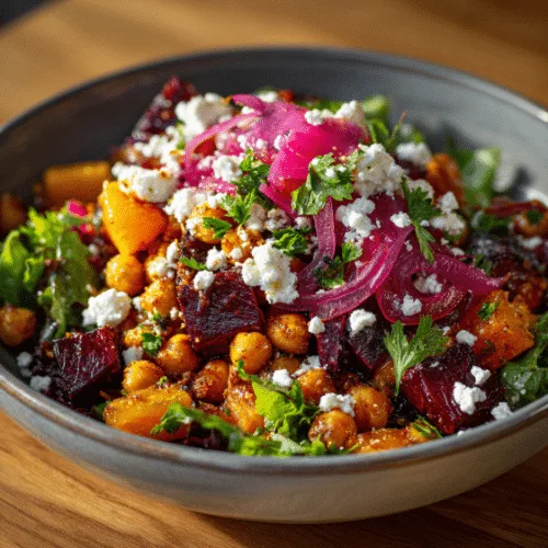 Roasted Beet and Chickpea Salad with Feta