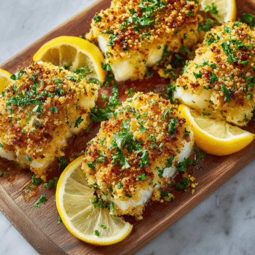 Herb-Crusted Baked Cod with Lemon Butter