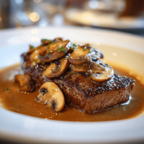 Pan-Seared Steak with Garlic Mushroom Sauce