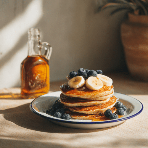 Fluffy Pancakes with Banana & Blueberries