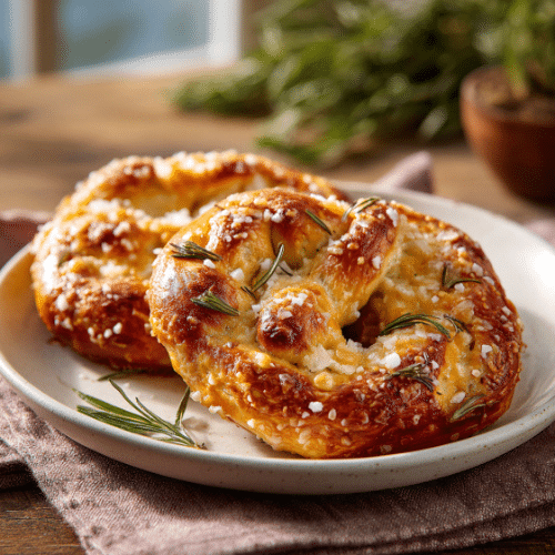 Cheddar Rosemary Soft Pretzel Bagels
