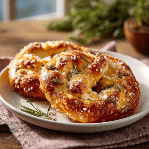 Cheddar Rosemary Soft Pretzel Bagels
