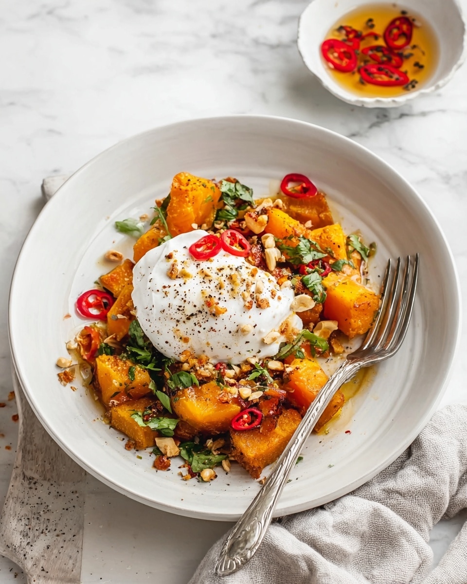 Roasted Pumpkin with Burrata, Hazelnuts, and Pickled Chili Recipe - Recipe Image