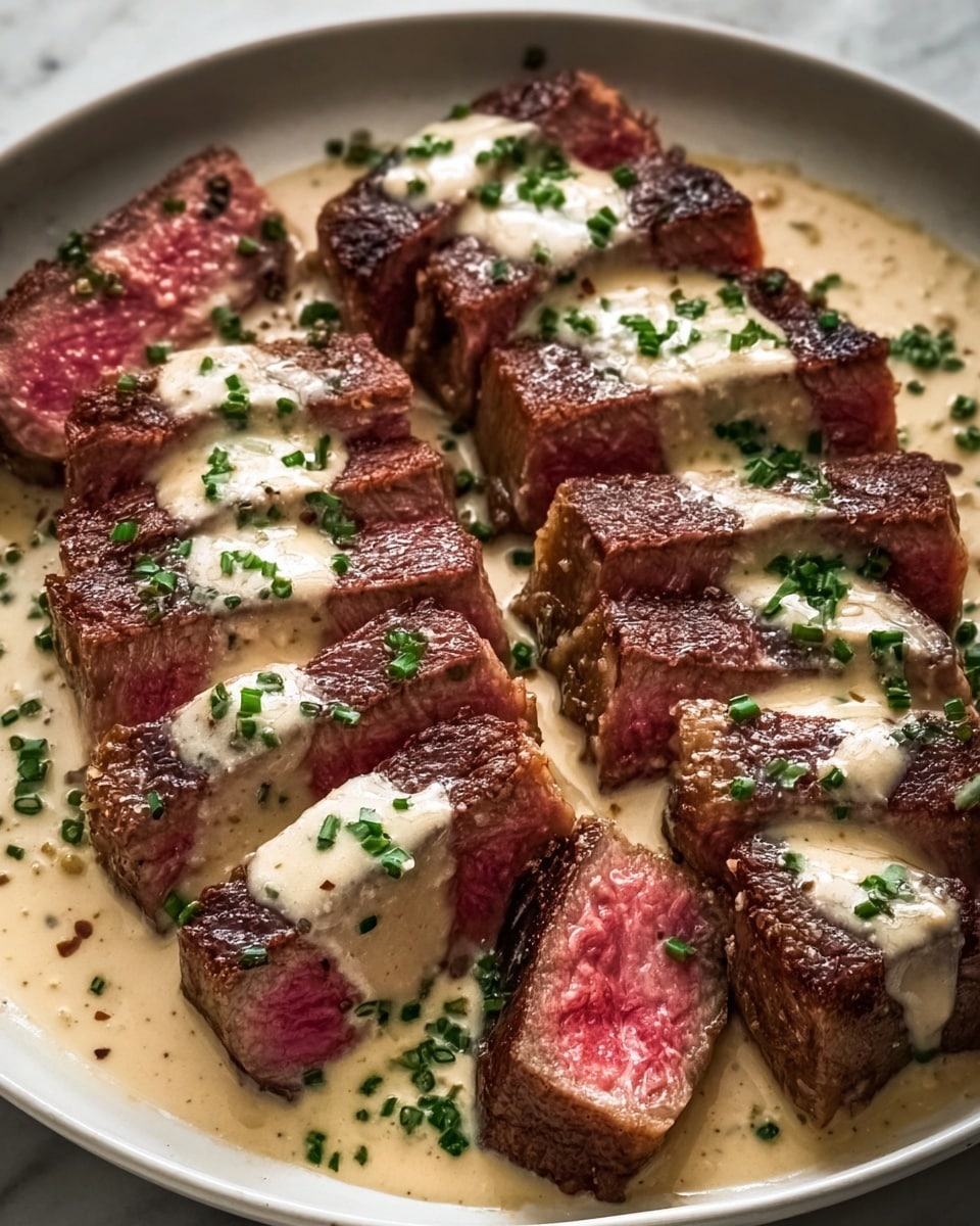 Juicy Steak with Creamy Garlic Sauce Recipe - Recipe Image
