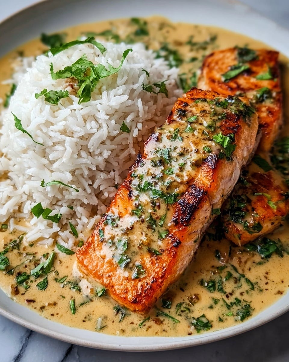 One-Pan Coconut Curry Salmon with Garlic Butter Recipe - Recipe Image