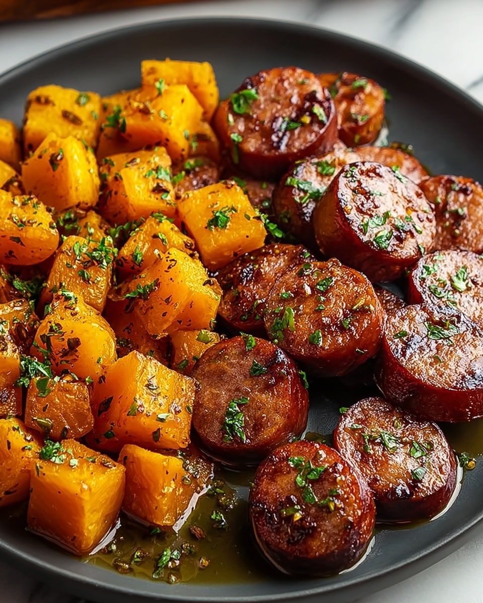 Sausage and Sweet Potatoes with Honey Garlic Sauce Recipe - Recipe Image