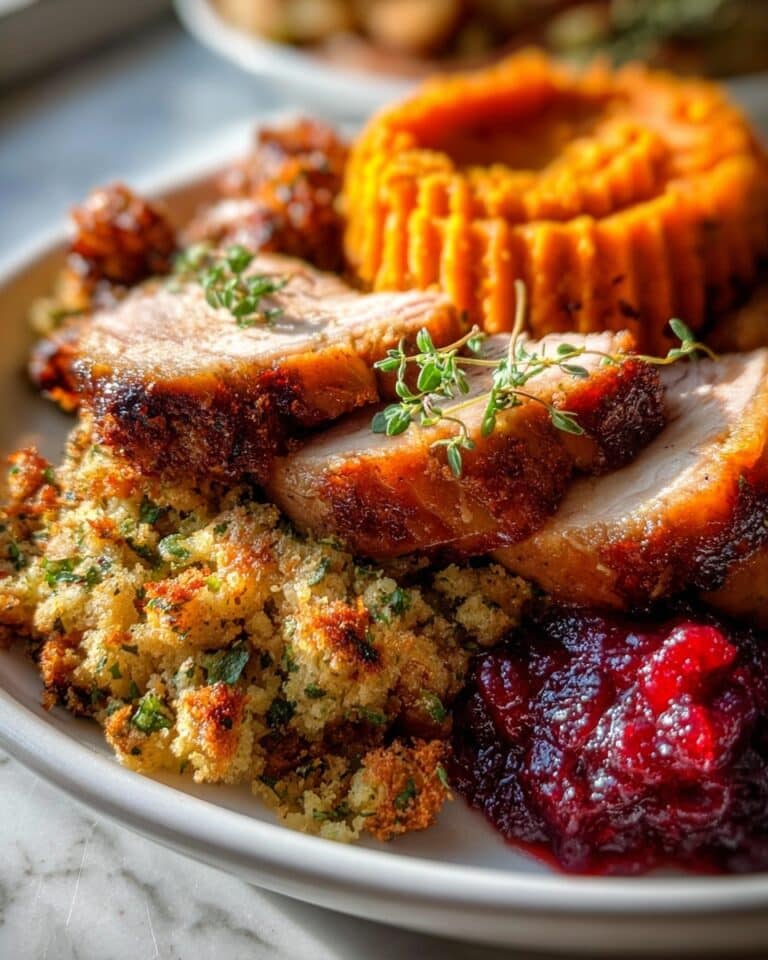 Unique Thanksgiving Roasted Turkey with Stuffing and Spiced Pumpkin Cream Recipe