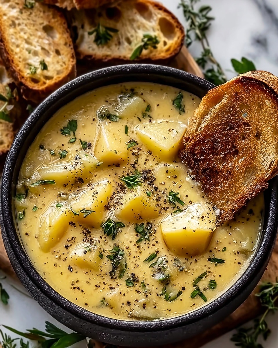Hearty Cheddar Garlic Herb Potato Soup Recipe - Recipe Image