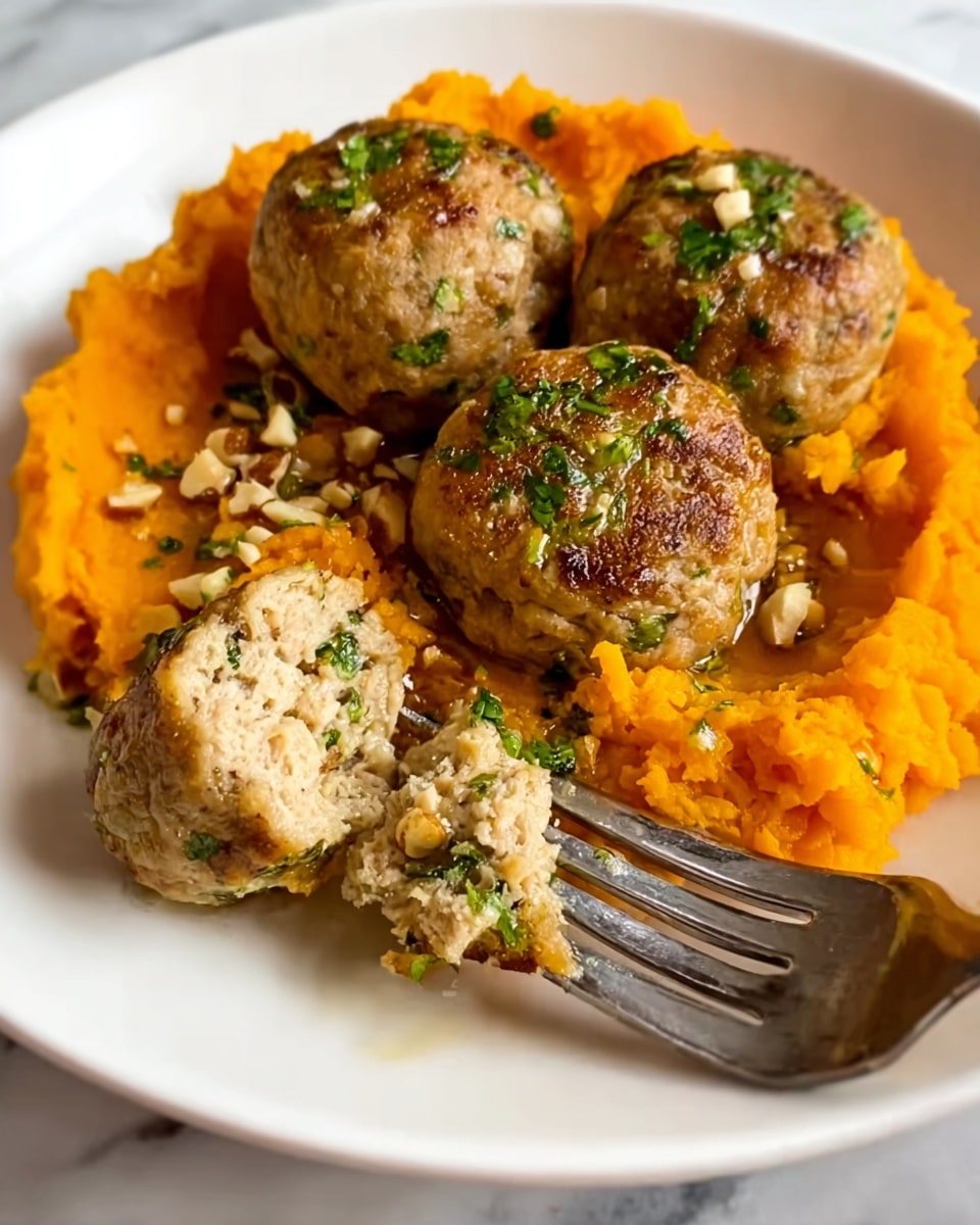 Apple Chicken Meatballs with Spiced Sweet Potatoes Recipe - Recipe Image