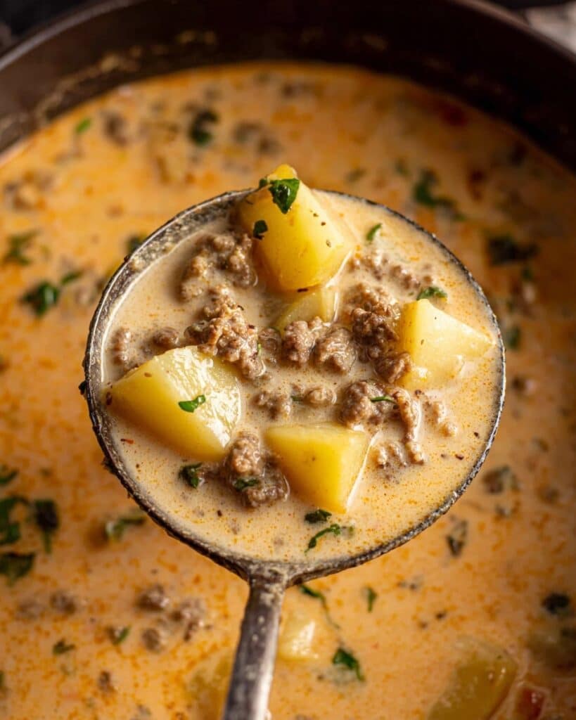 Cheesy Beef and Potato Soup Recipe