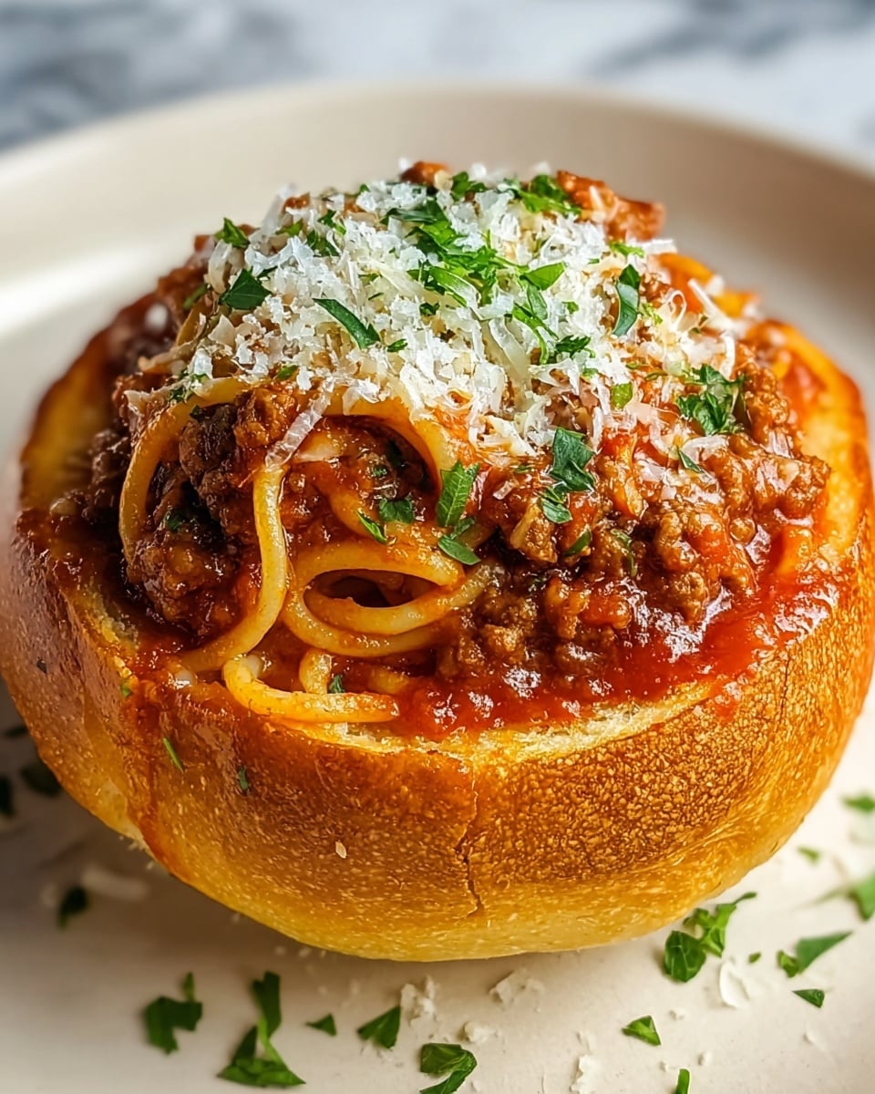 Spaghetti Garlic Bread Bowls Recipe - Recipe Image