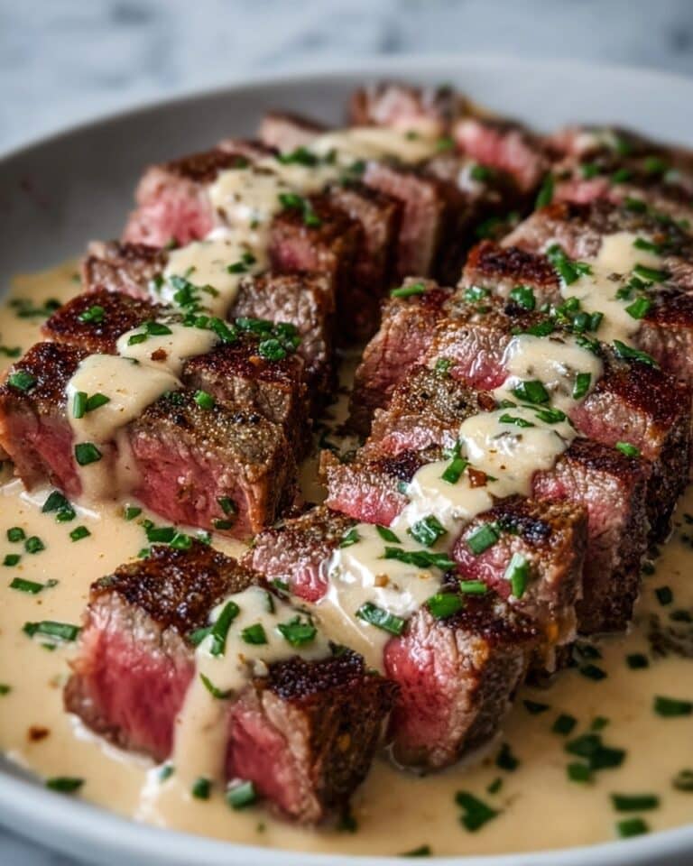 Juicy Steak with Creamy Garlic Sauce Recipe