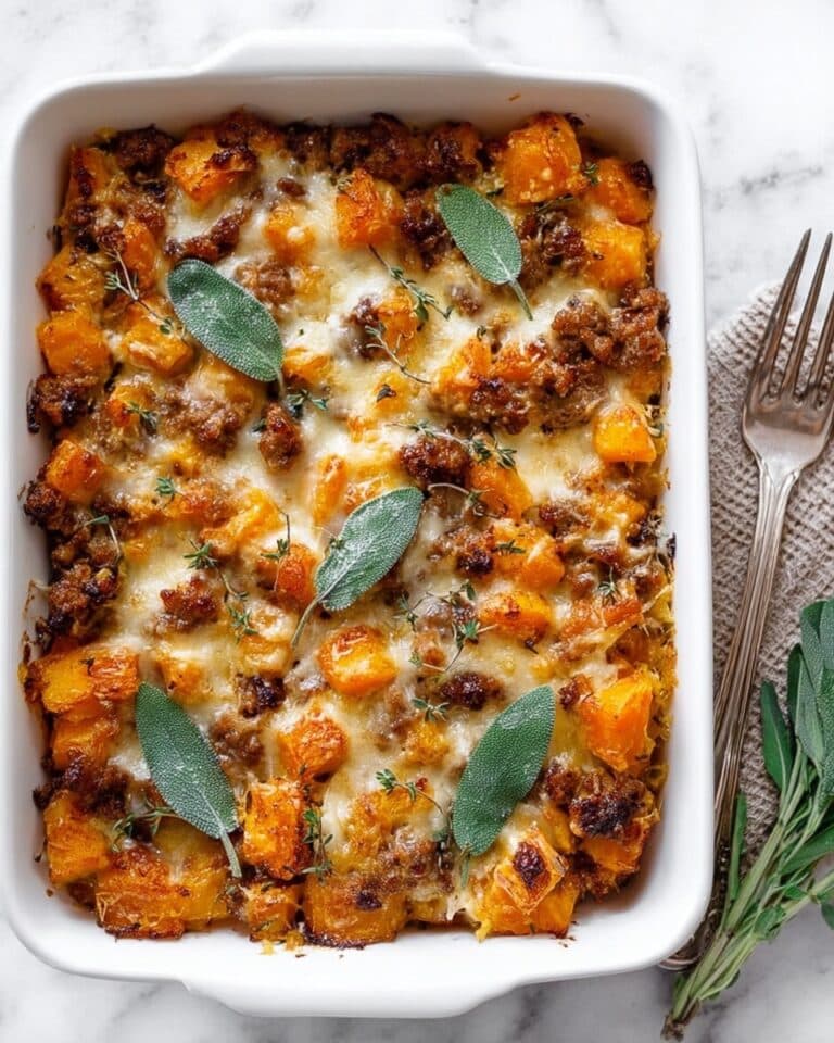 Butternut Squash and Apple Casserole with Sausage, Gruyere, and Fried Sage Recipe